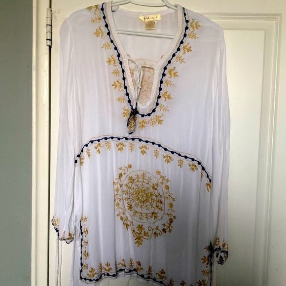 White and blue tunic/swimsuit cover - Picture 1 of 5